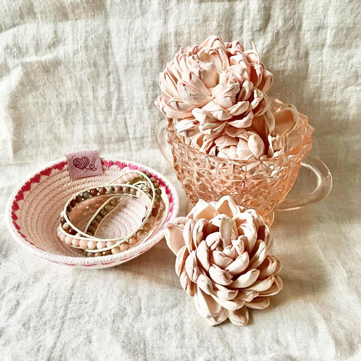 Pink Trinket Rope Bowl with Heart Stitching