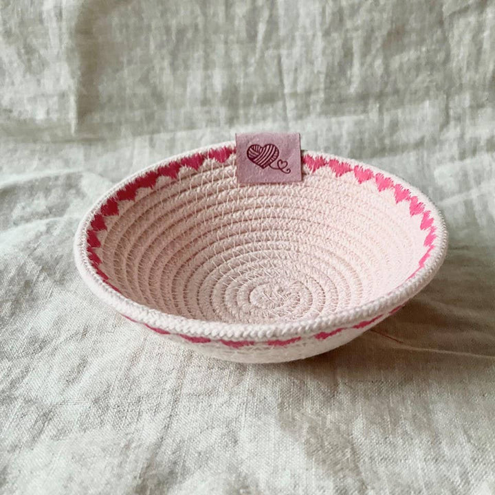 Pink Trinket Rope Bowl with Heart Stitching