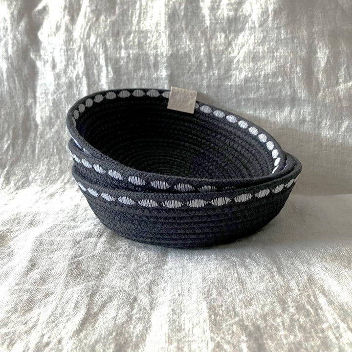 Black Trinket Rope Bowl with Decorative Stitching