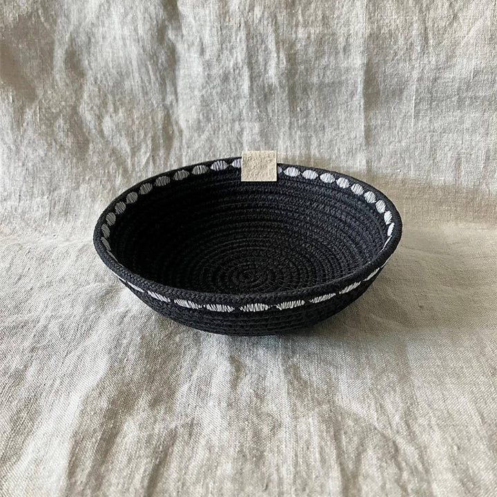 Black Trinket Rope Bowl with Decorative Stitching