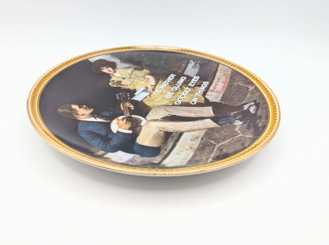 I'd rather be gluing googly eyes on things - upcycled Norman Rockwell plate - 4