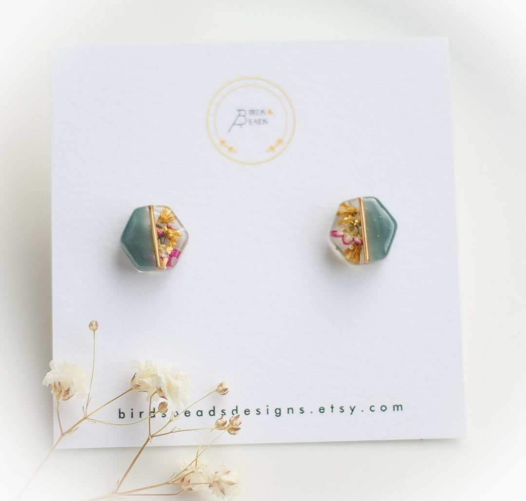 Preserved Flower Studs - Hexagons - 1