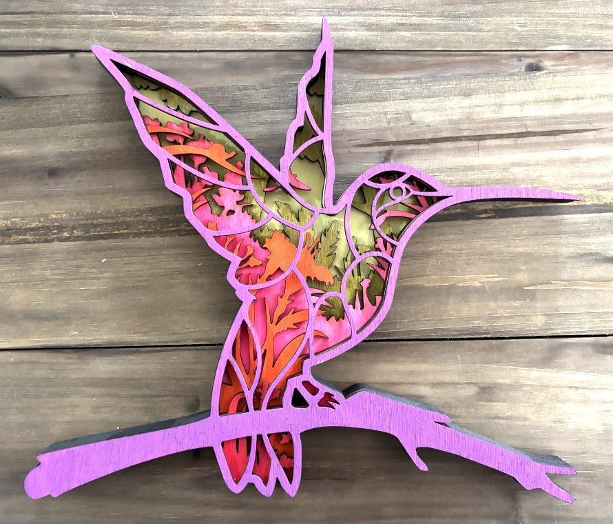 Purple hummingbird layered art work - 1