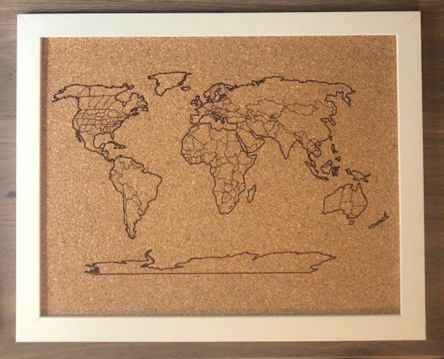 Desktop Push Pin World Map Outline (white frame)