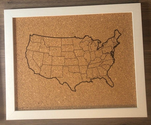 Desktop Push Pin America Outline (white frame)