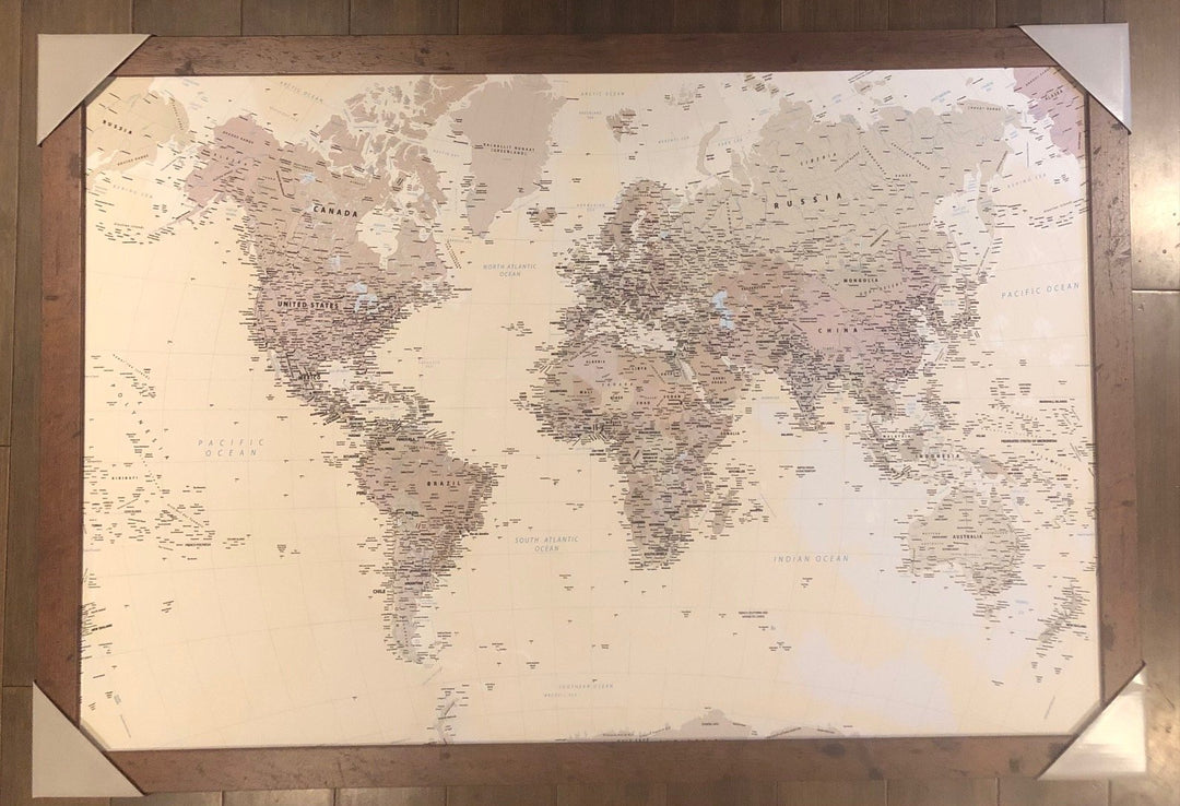 Neutral Push Pin Canvas and Cork World Map