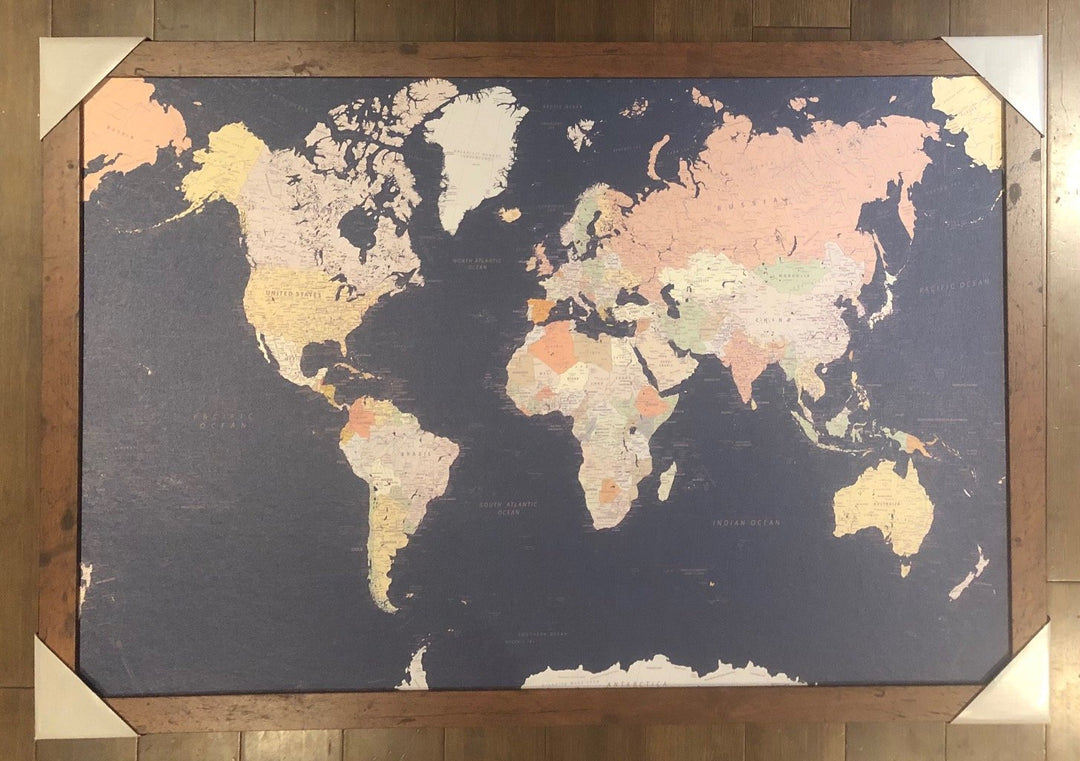 Retro Push Pin Canvas and Cork World Map