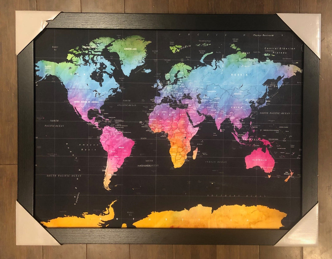 Watercolour Chalk Push Pin Canvas and Cork World Map