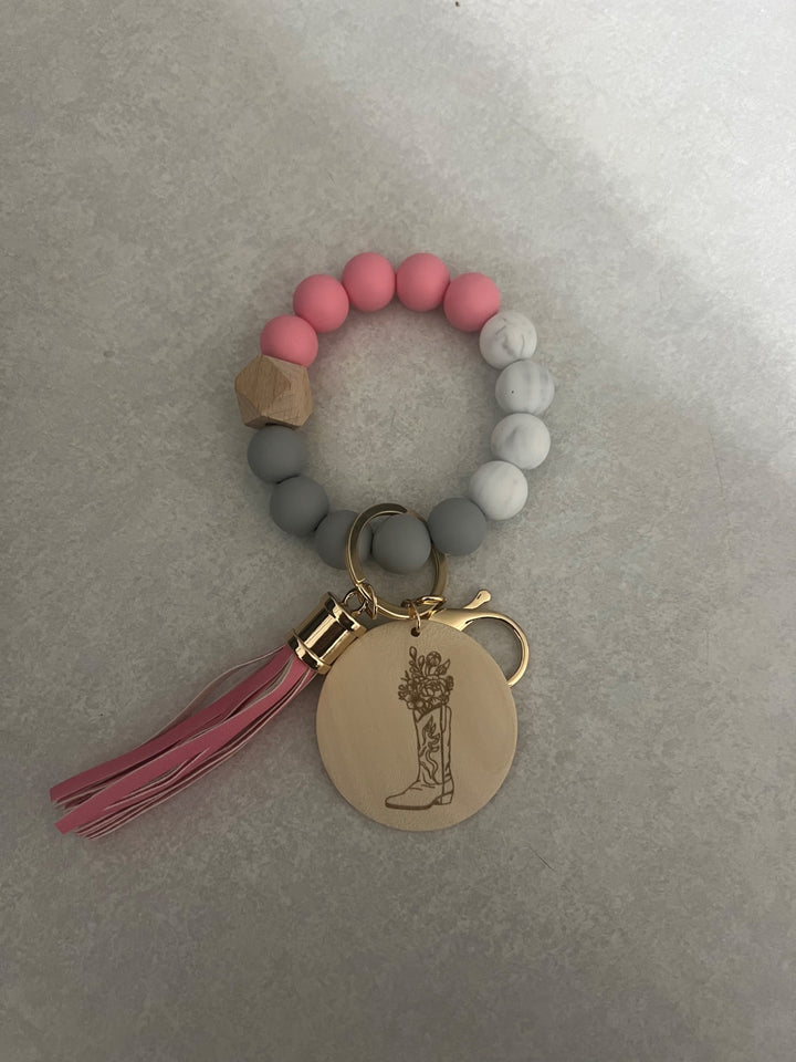 Cowboy boot with Flowers Silicone Wristlet Keychain