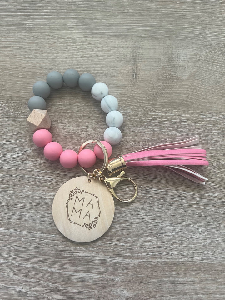 MAMA Leopard Print Border Wristlet Keychain