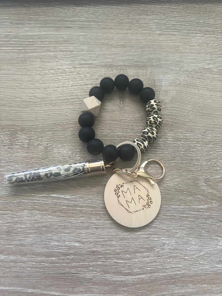 MAMA Leopard Print Border Wristlet Keychain