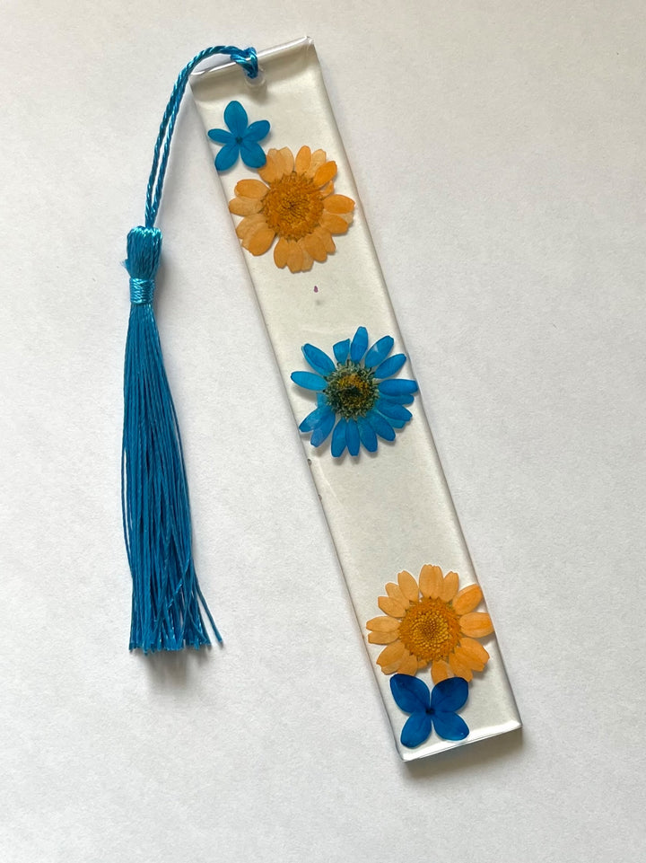 Pressed Flower Bookmark (Blue/Orange)