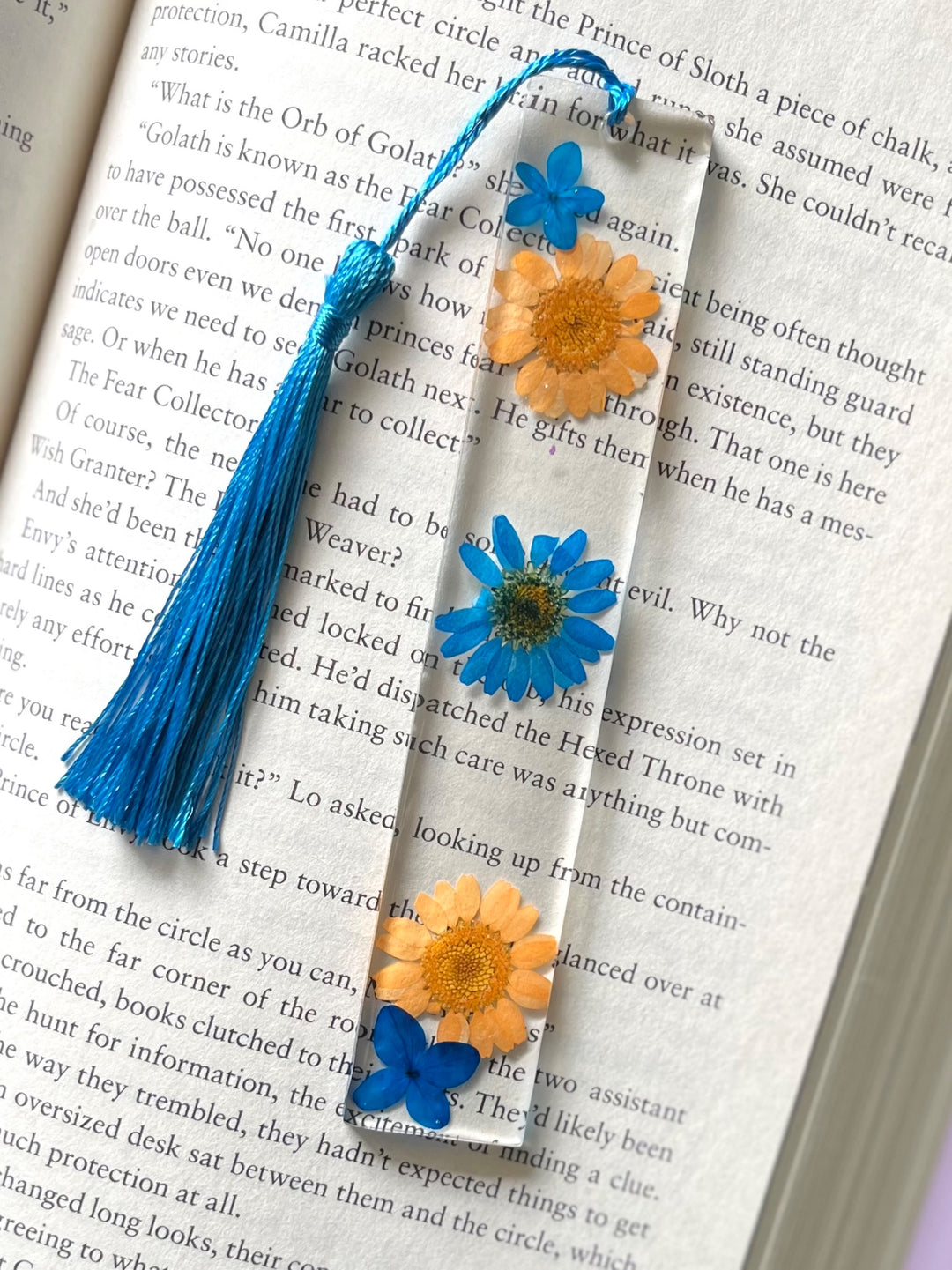 Pressed Flower Bookmark (Blue/Orange)