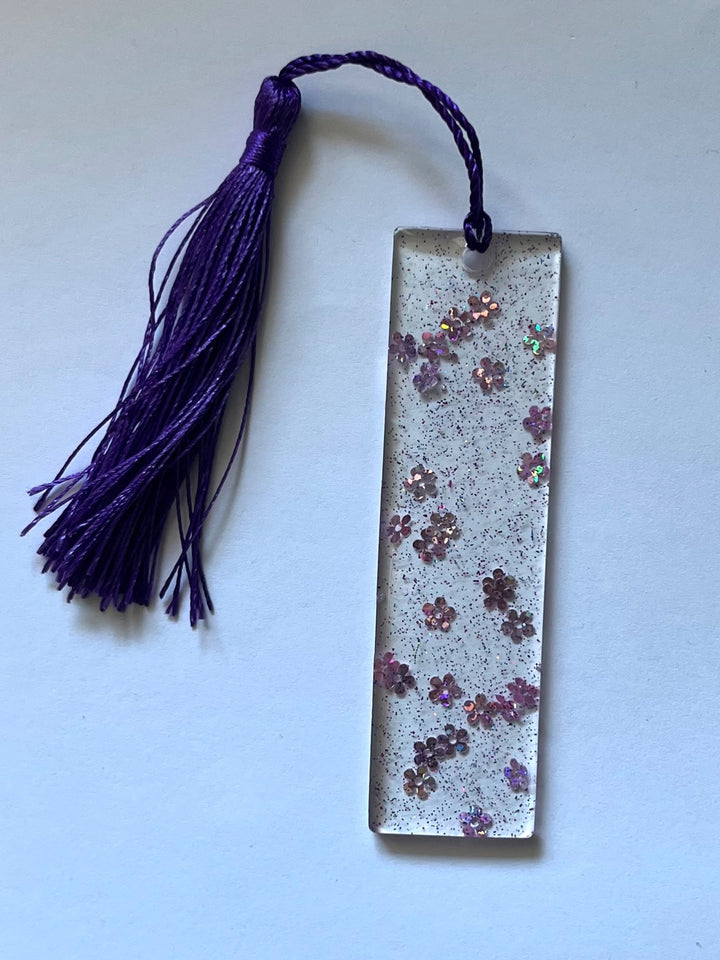 Flower bookmark (purple glitter small)