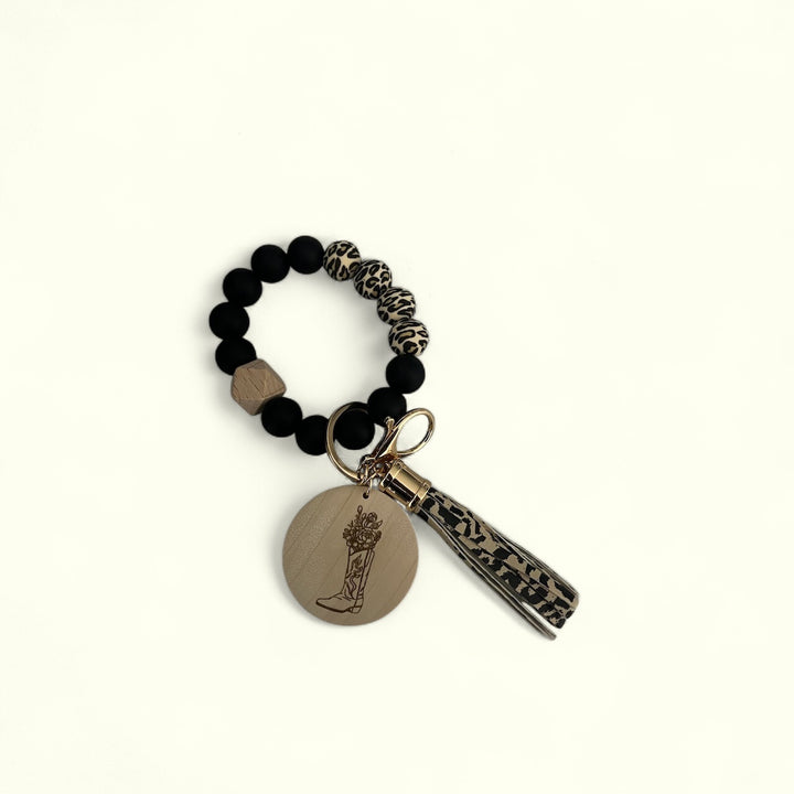 Cowboy boot with Flowers Silicone Wristlet Keychain