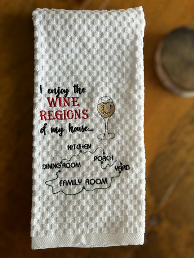 Wine Regions Embroidered Kitchen Towel