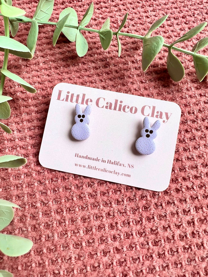 Marshmallow Bunny Studs Clay Earrings