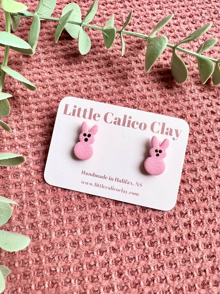 Marshmallow Bunny Studs Clay Earrings