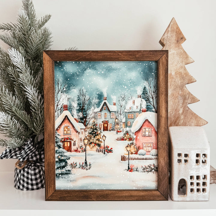 Christmas Village Scene Framed Christmas Sign