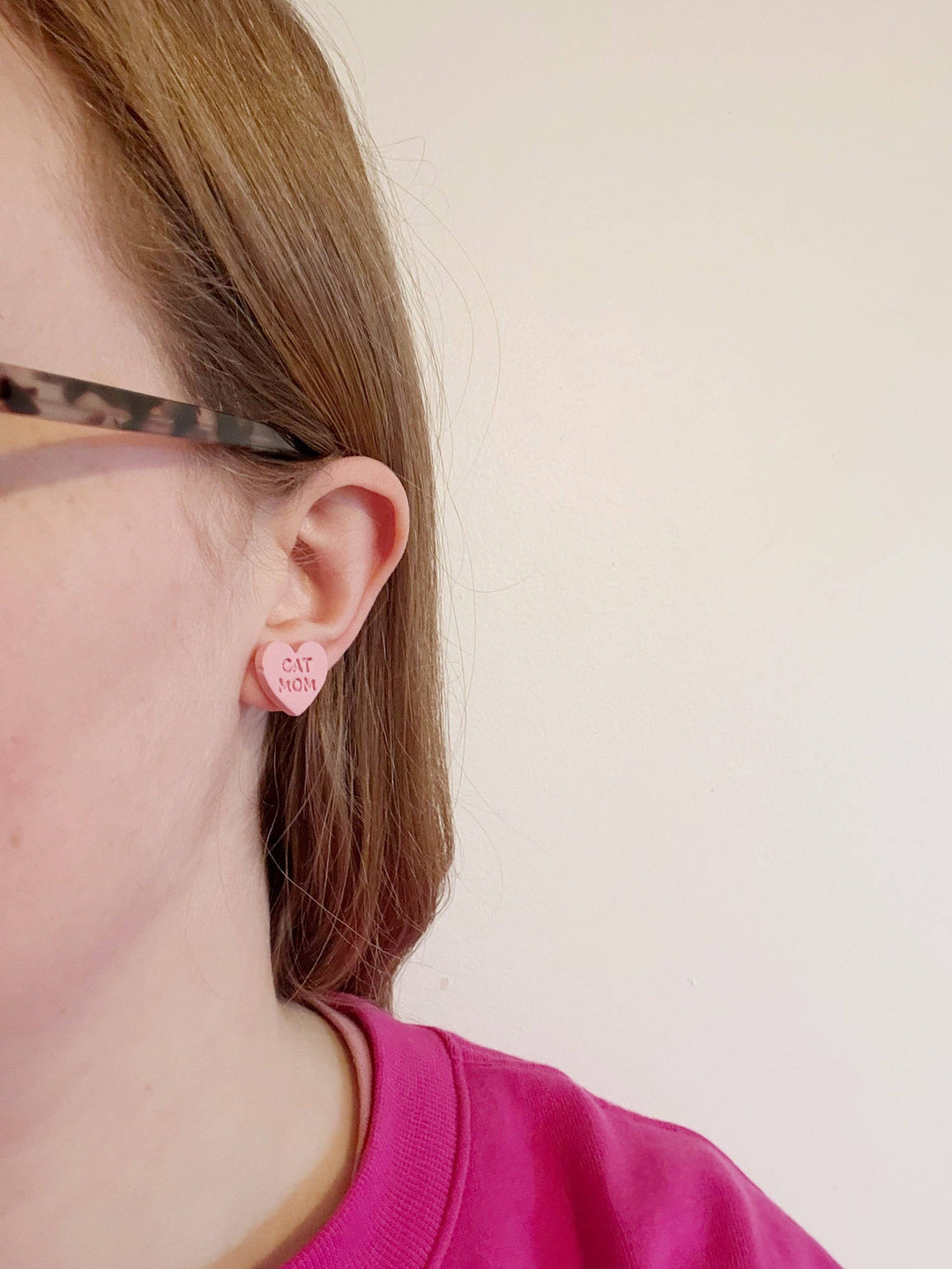Cat Mom Heart Stud Clay Earrings