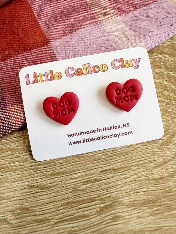 Dog Mom Heart Stud Clay Earrings