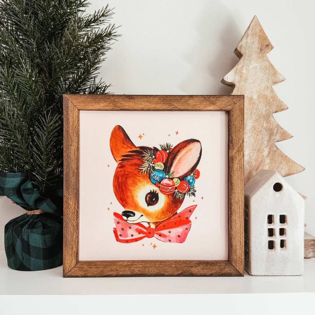 Vintage Reindeer Framed Wood Sign | Nostalgic Christmas Sign