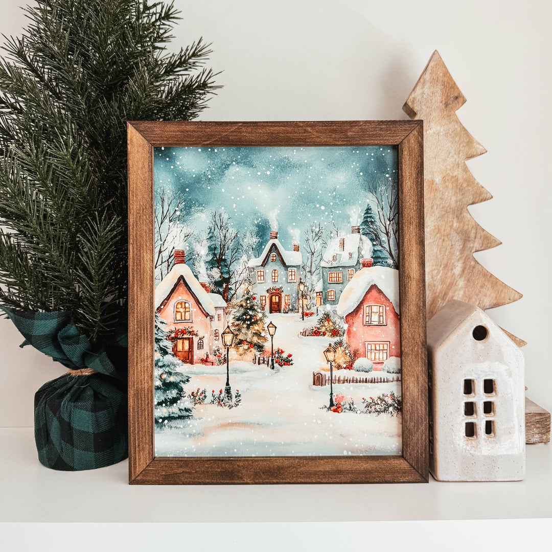 Christmas Village Scene Framed Christmas Sign