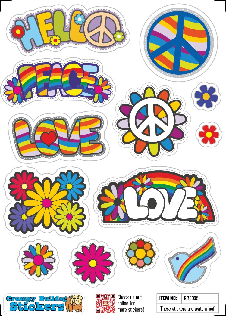 Love, Peace and Hippie Sticker Set - 1