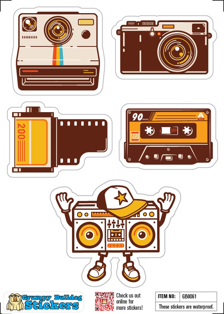 Retro Camera and Boom Box Stickers - 1