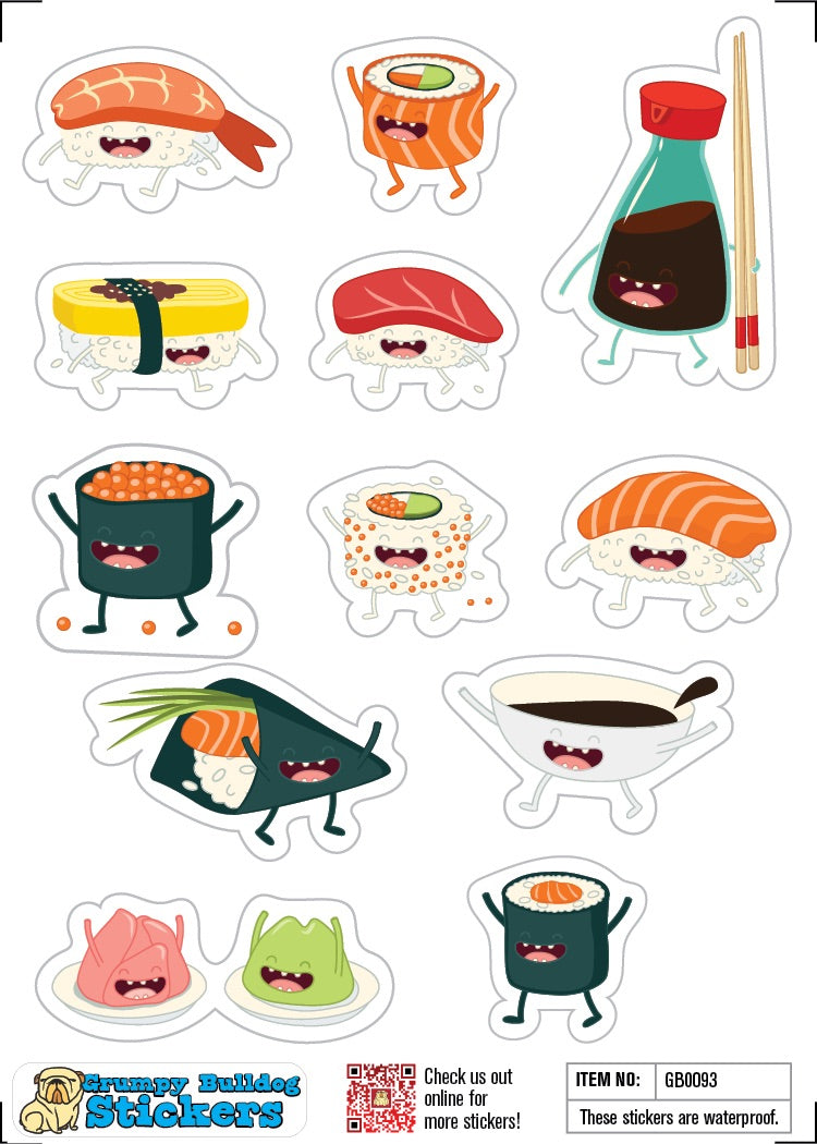 Funny Sushi Characters Sticker Set - 1