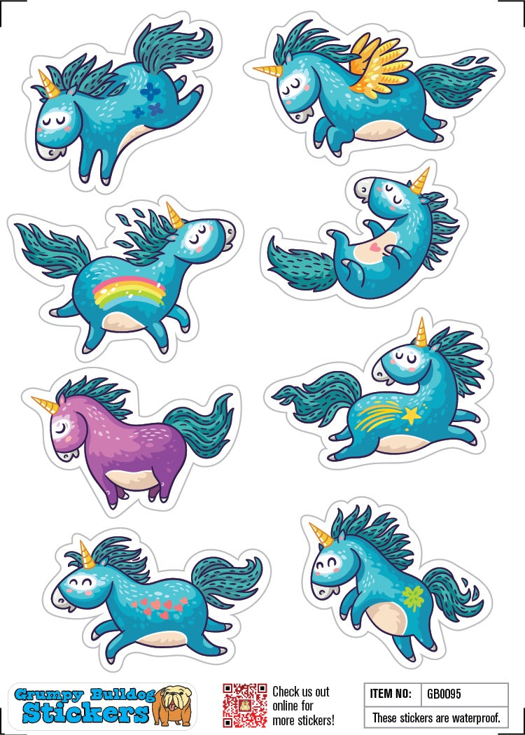 Cute Blue Unicorn Stickers - 1