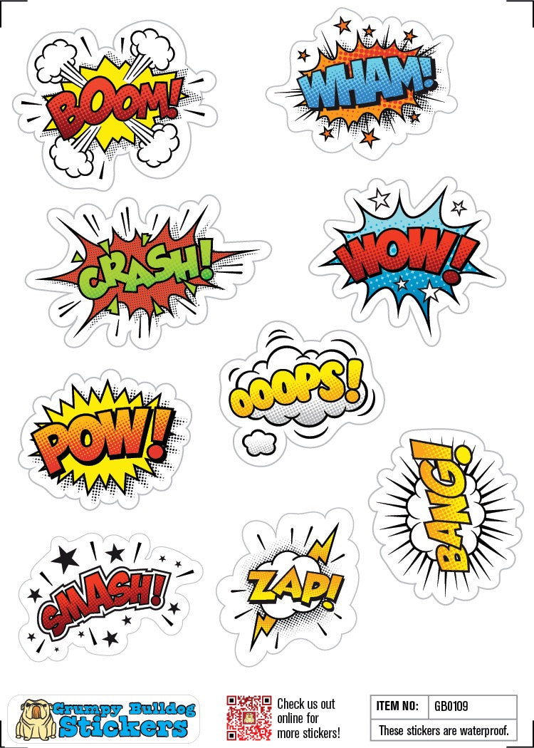 Comic Word Action Sticker Set - 1