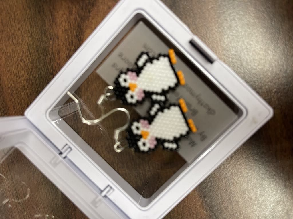 Indigenous beaded Penguin earrings - 1