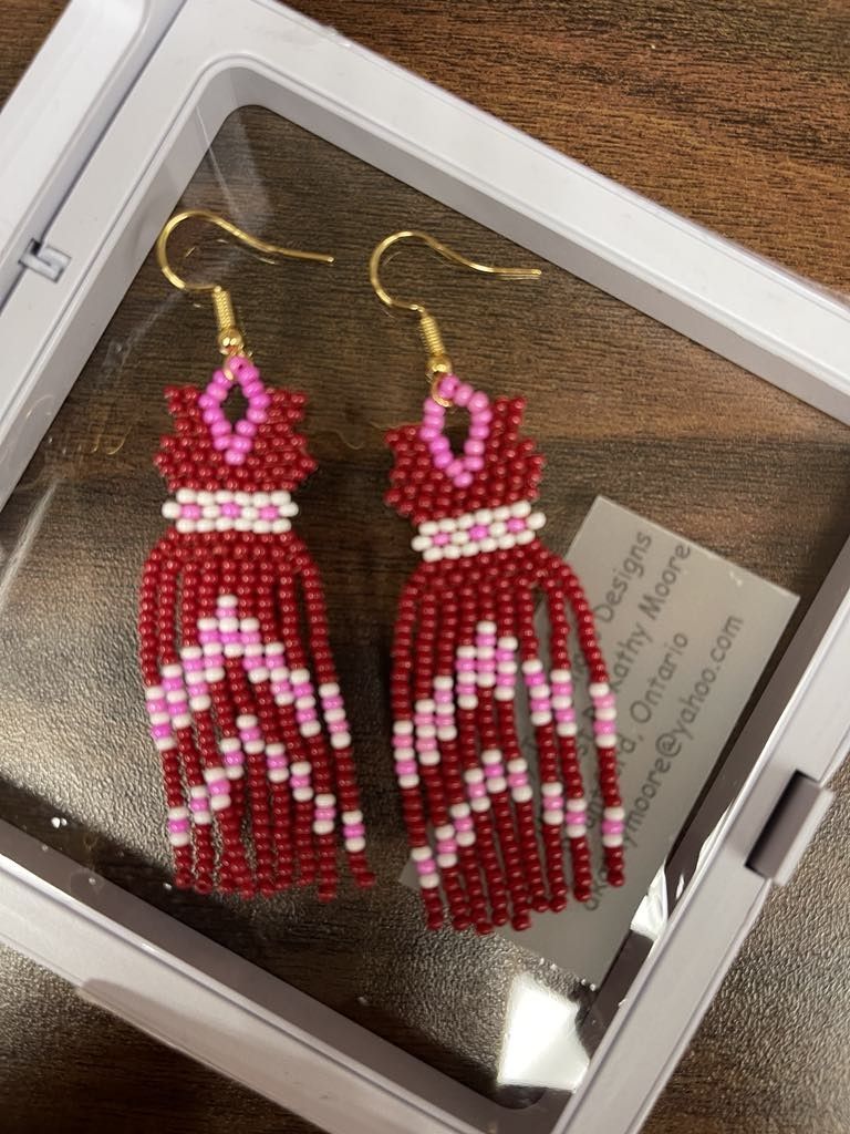 Indigenous beaded Red Dress earrings - 1