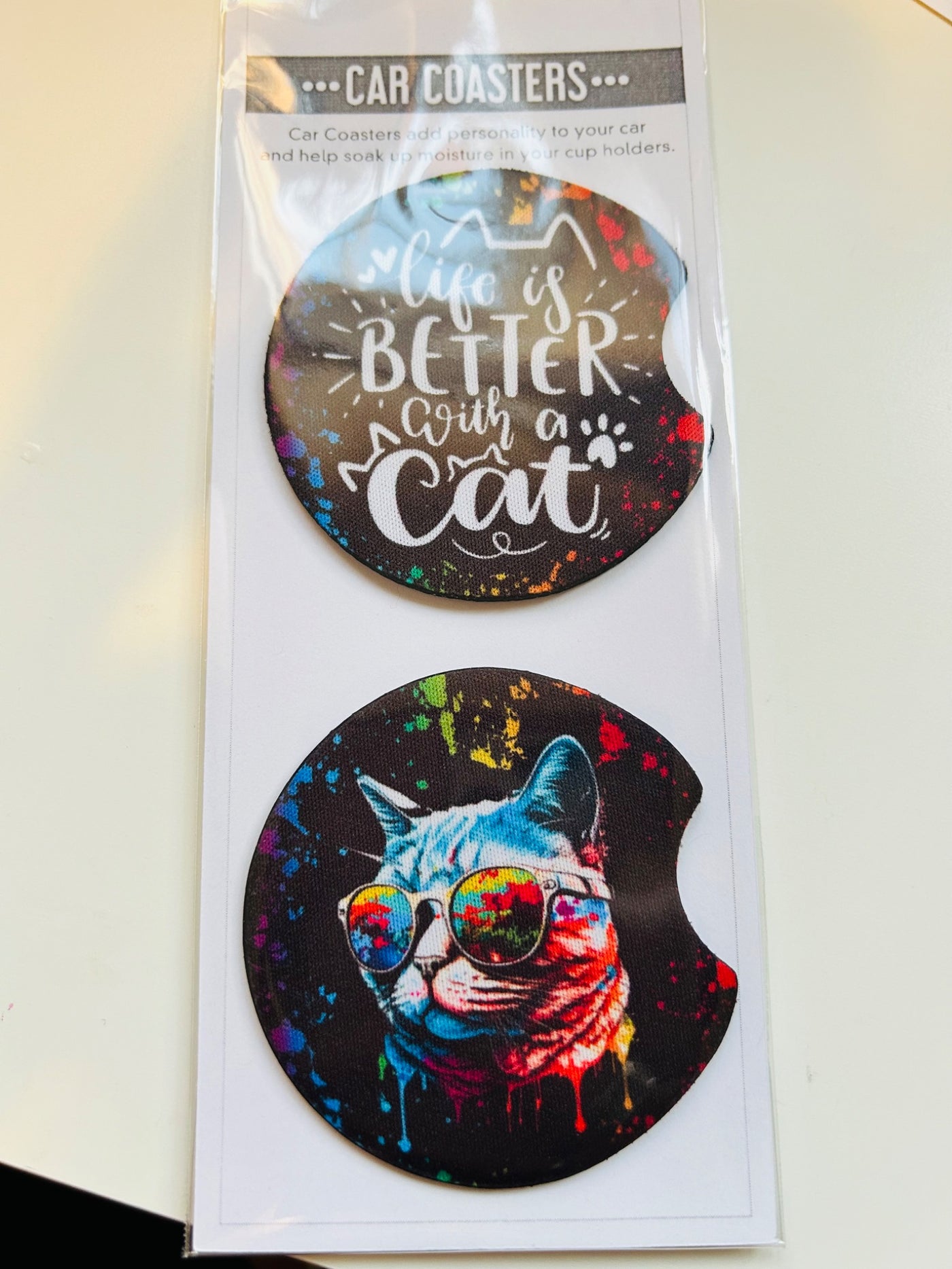 Life is better with a cat (car coaster)  - 1