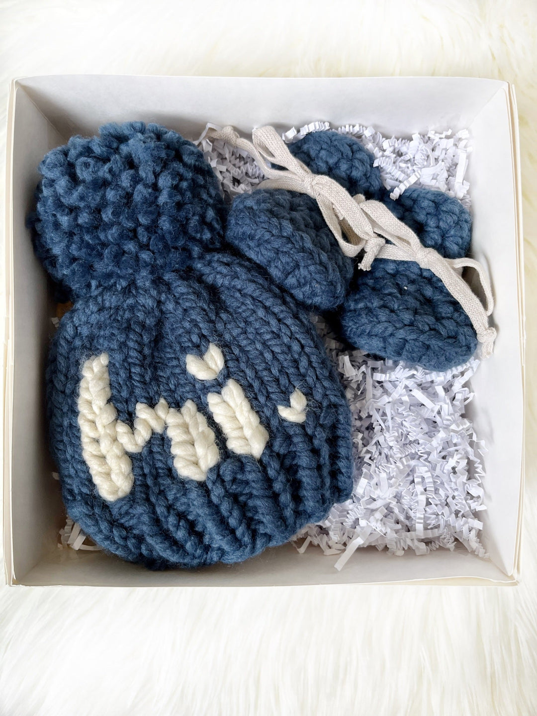 Newborn Knit “Hi” Hat & Boots Gift Bundle - 6