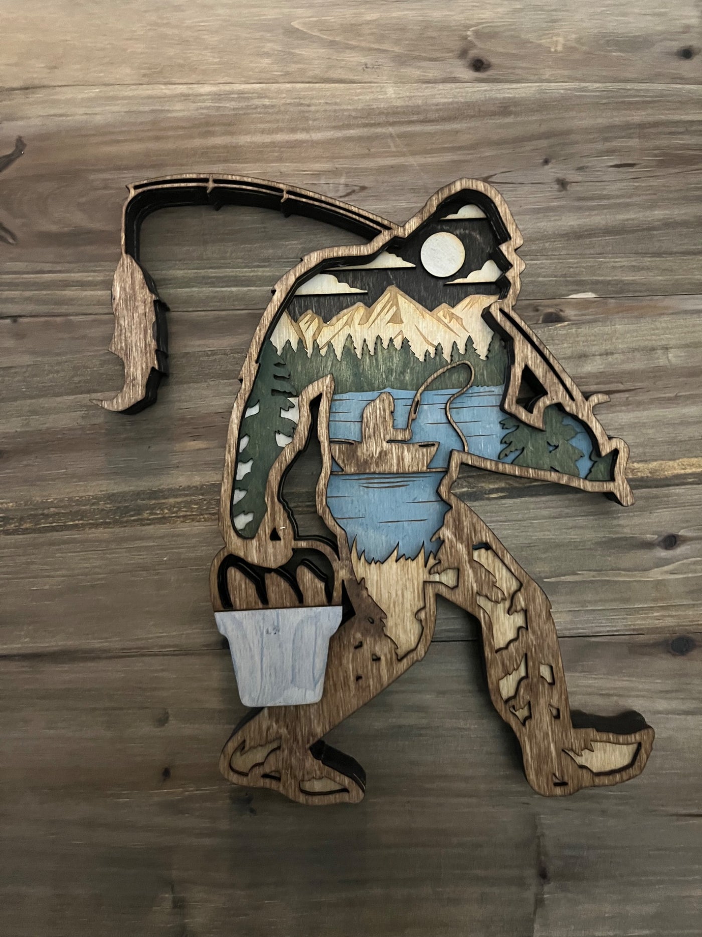 Bigfoot fishing 3-D art - 1