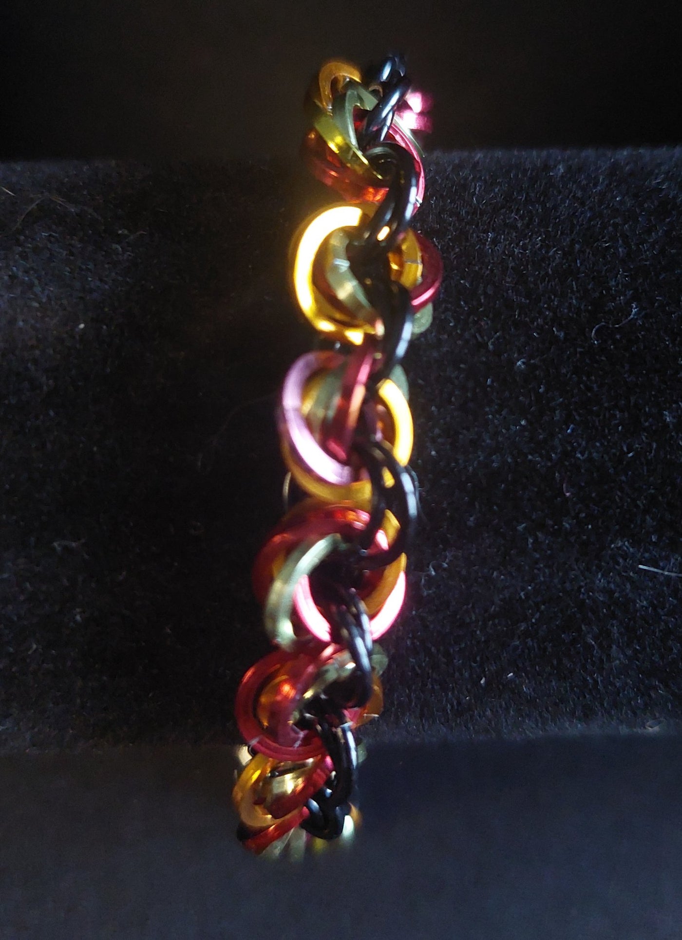 Red Flower Weave Bracelet with Larger Rings - 1