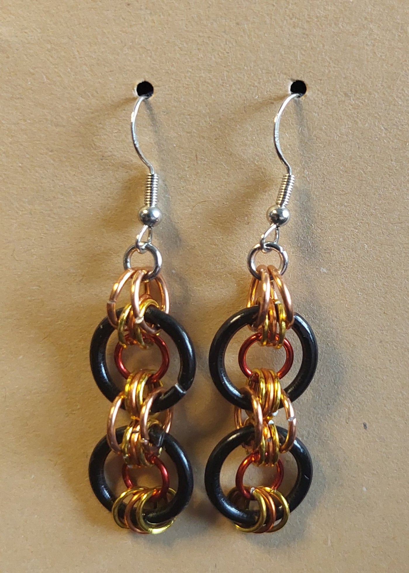 Orange Japanese Bullseye Chainmaille Earrings - 1