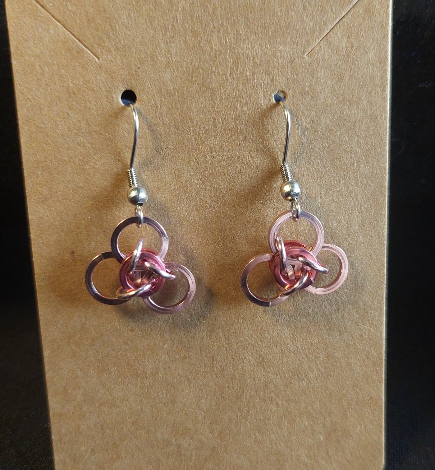 Pink Not Tao 3 Chainmaille Earrings - 1