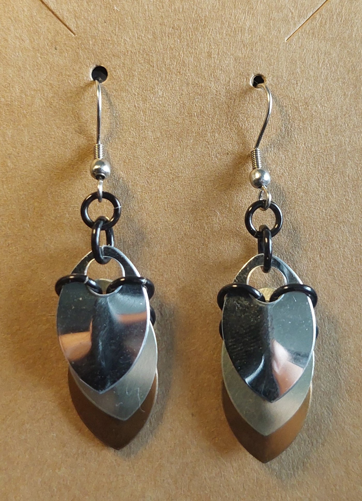 Silver/Tan Scale Earrings - 1