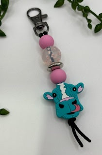 Teal Cow Keychain/Zipper Pull  - 1