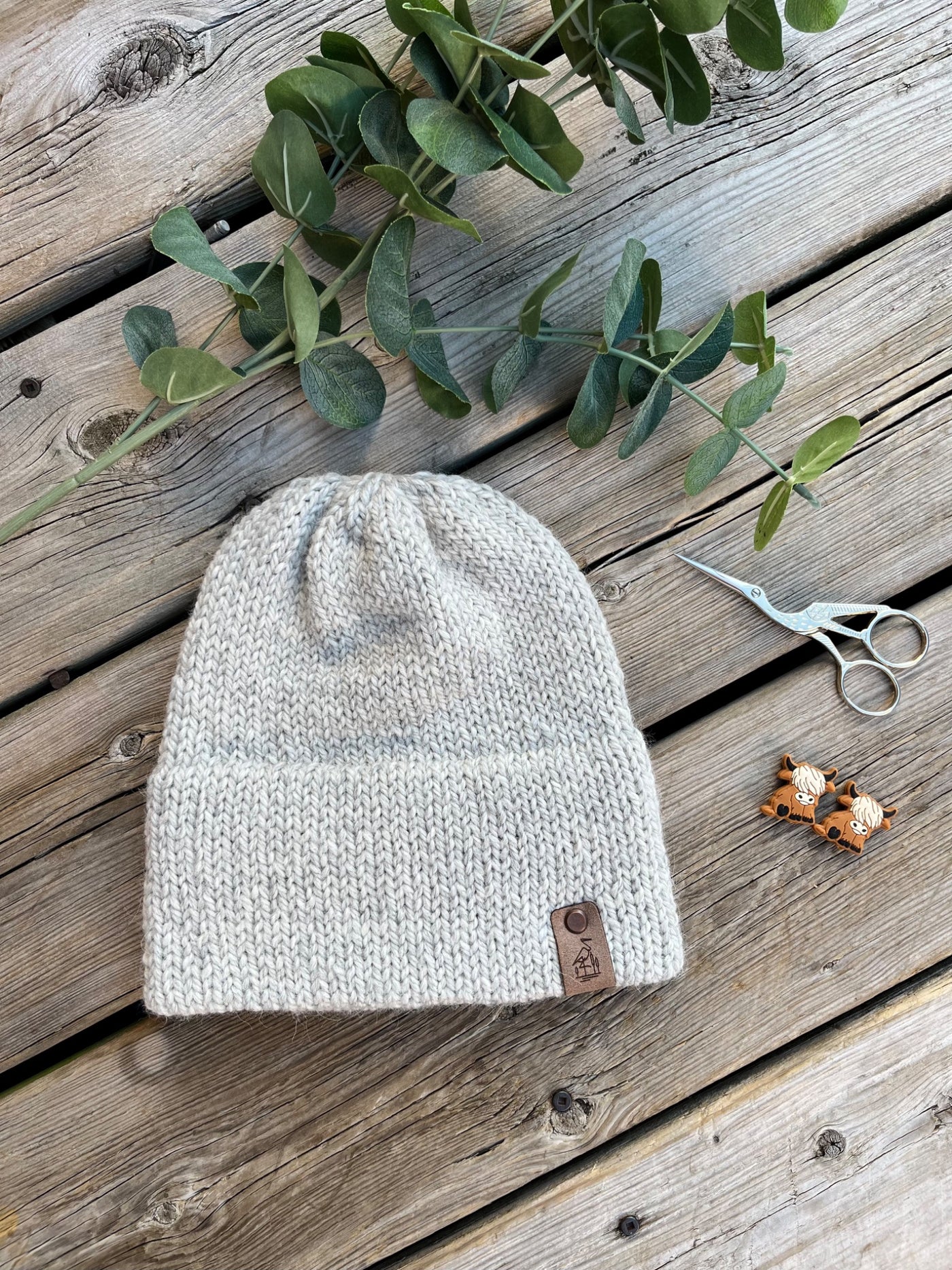 Gray Alpaca Wool Blend Double Brim Beanie - 1