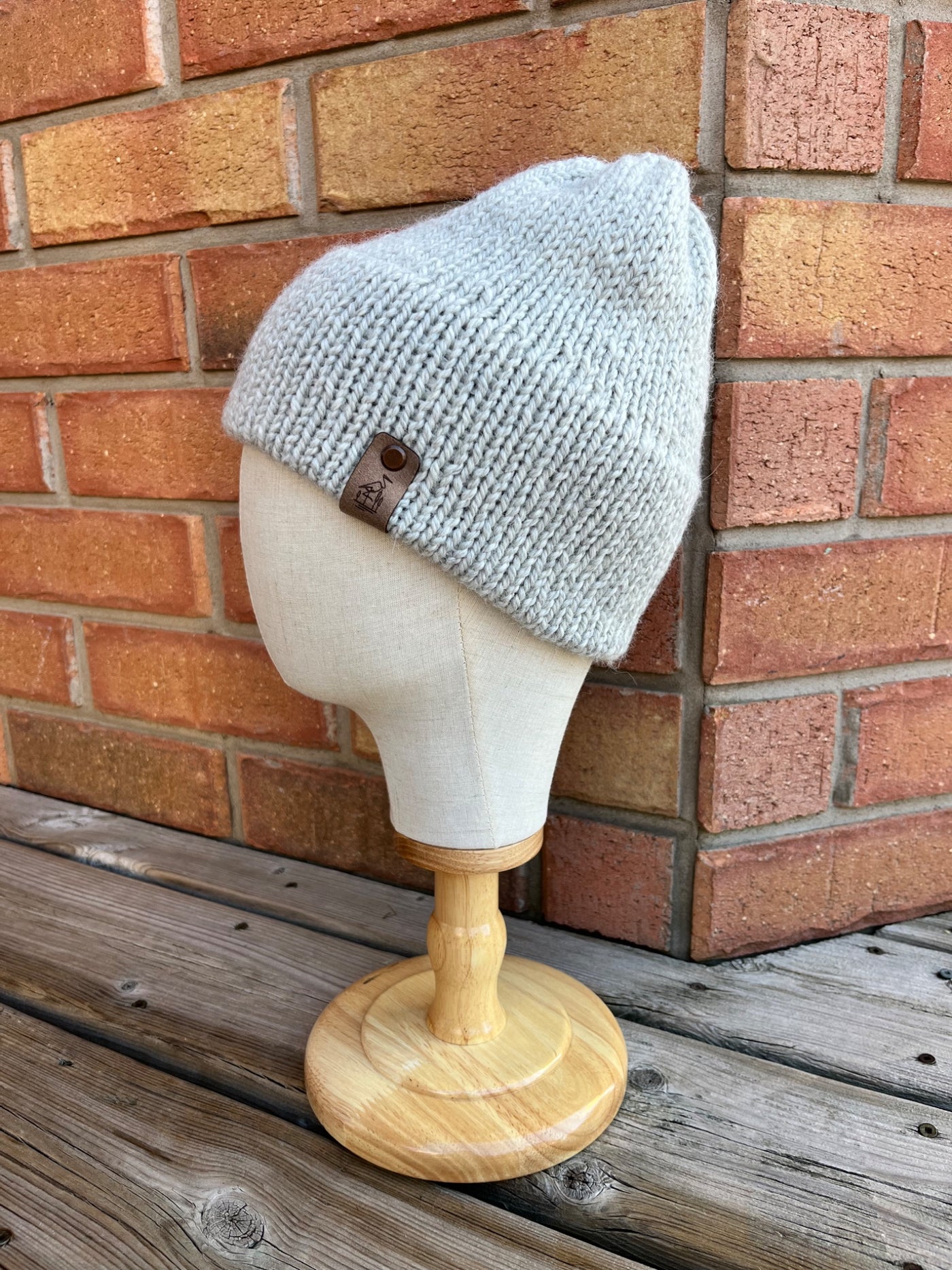 Gray Alpaca Wool Blend Double Brim Beanie - 2