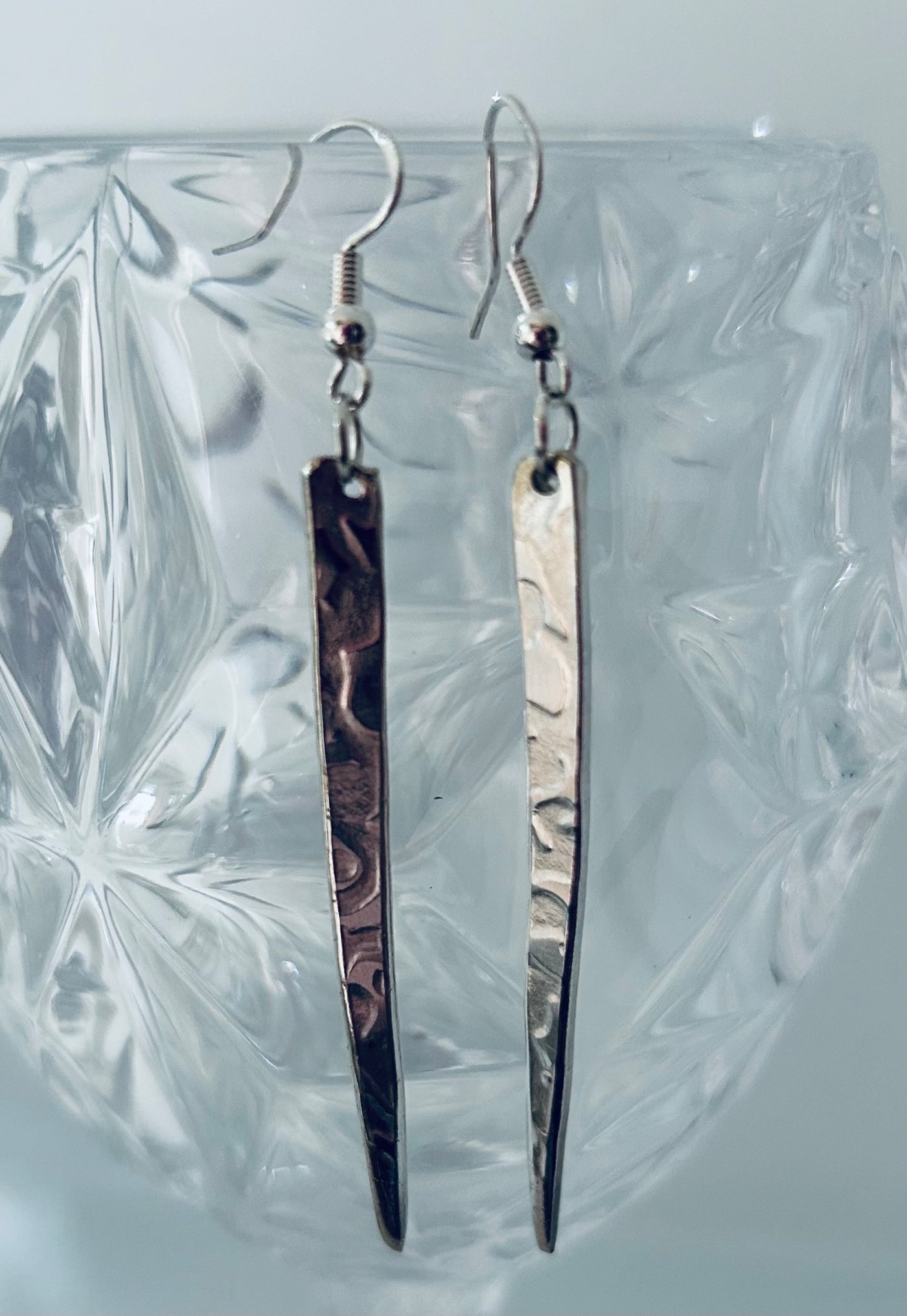 Hammered Fancy Imprint Fork Tine Earrings  - 1