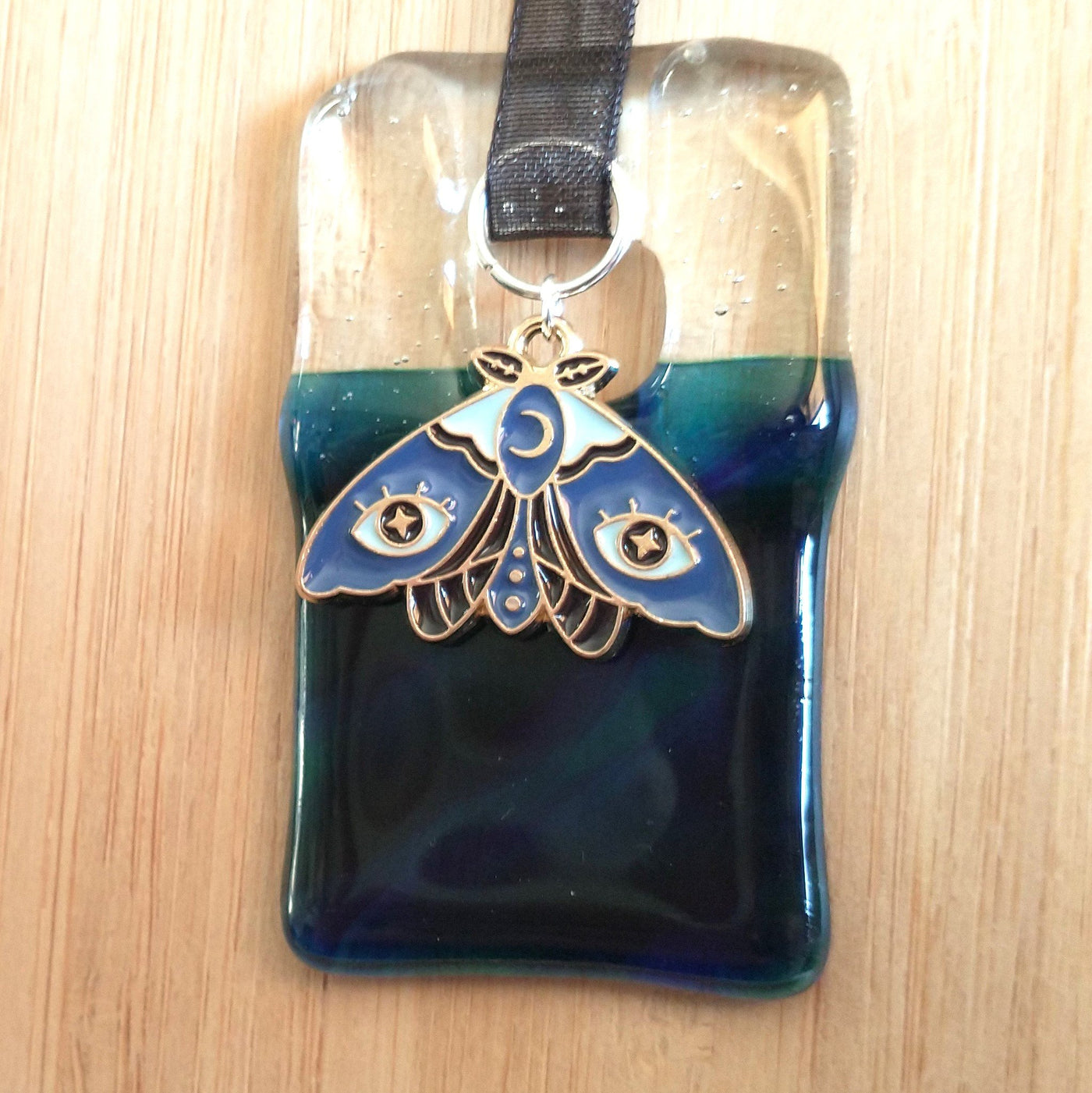 Glass Car Charm - Blue Butterfly - 1