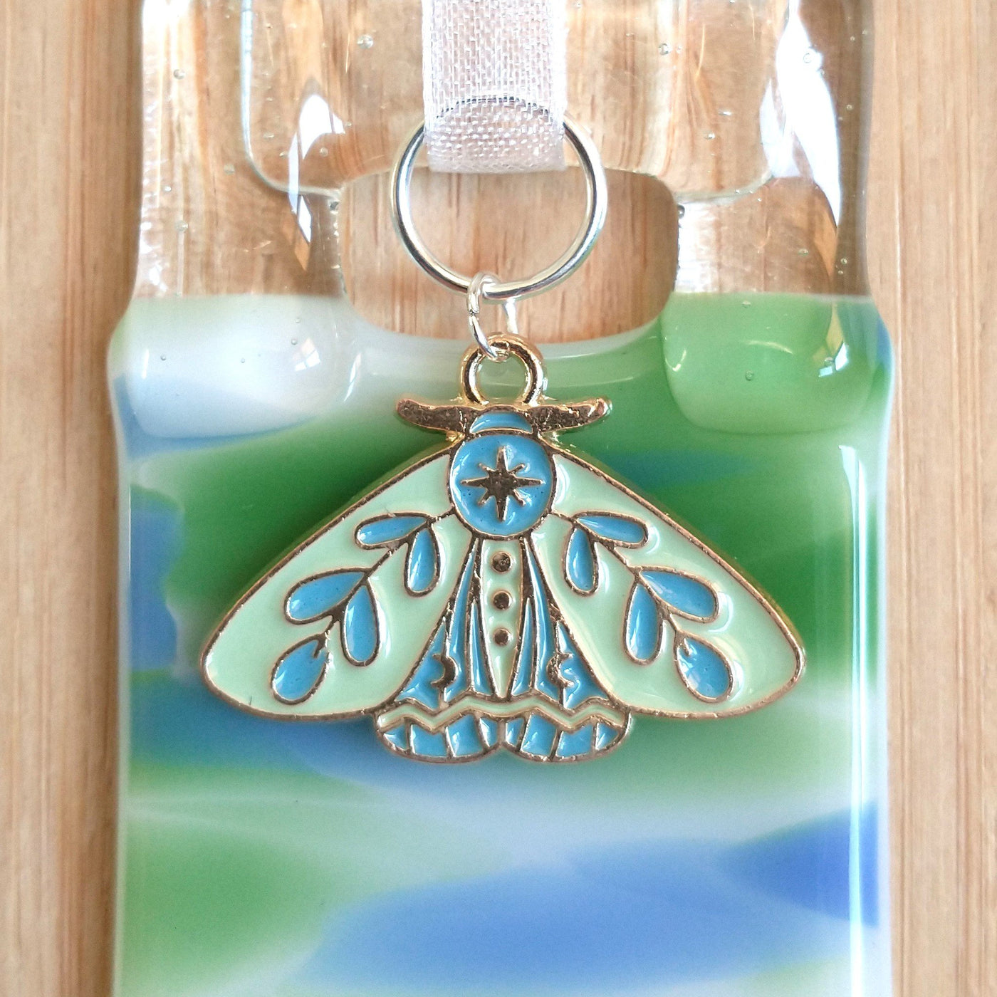 Glass Car Charm - Green Butterfly - 2