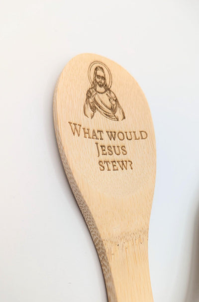 What would Jesus stew?  - engraved wooden spoon - 3