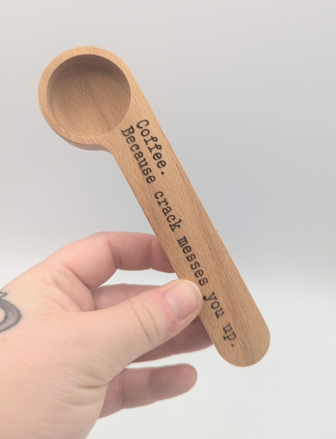 Coffee.  Because crack messes you up.  - engraved wooden coffee scoop and bag clip - 2