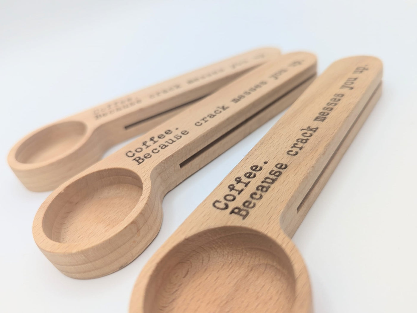 Coffee.  Because crack messes you up.  - engraved wooden coffee scoop and bag clip - 4